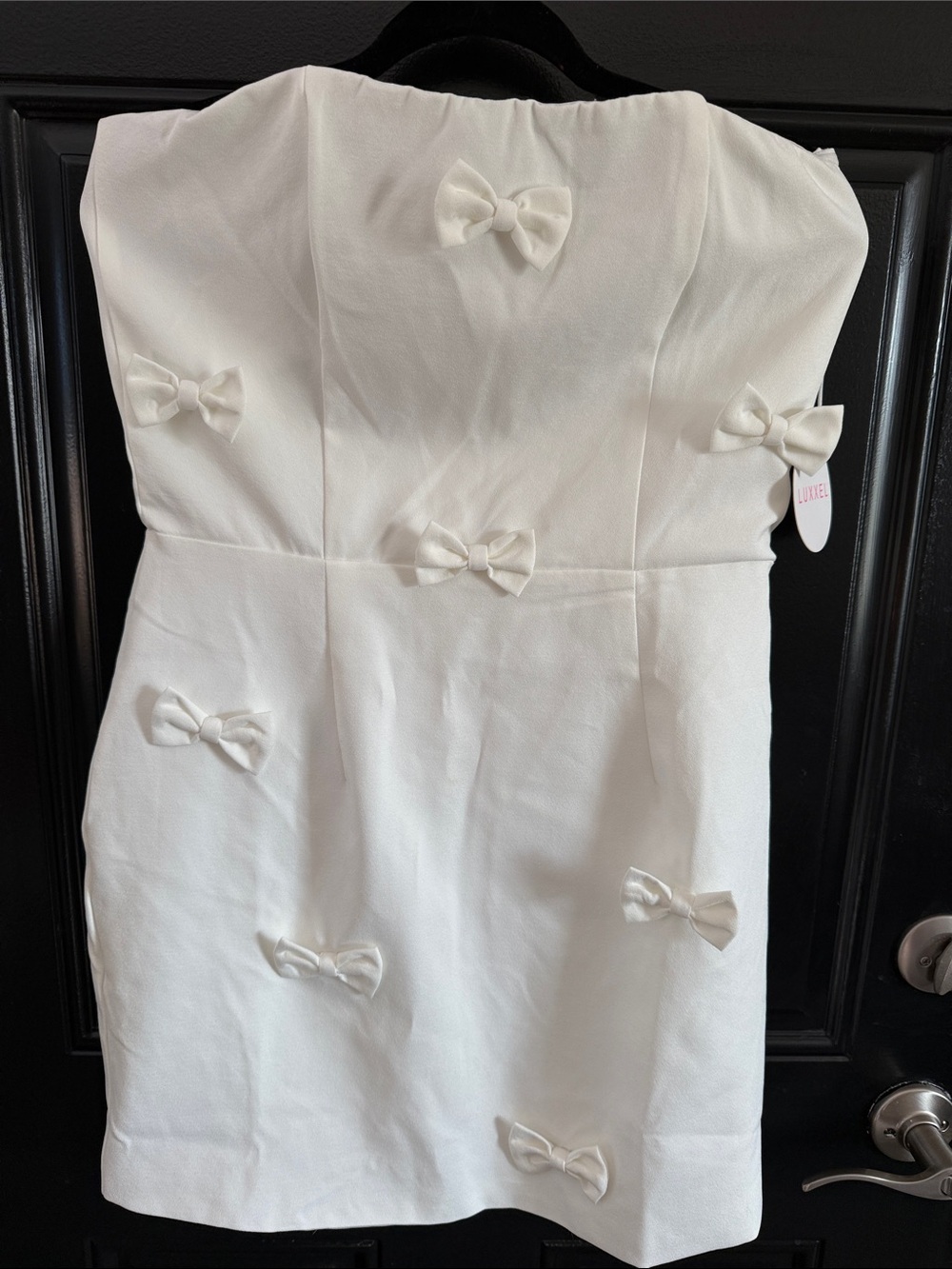 Luxxel White Strapless Mini Dress with Bow Details